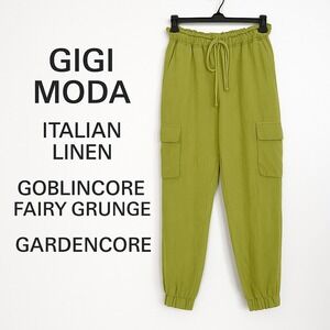 Gigi Moda Woman's Pants Sz M Linen Cargo Joggers‎ Fairy Grunge Green Goblincore